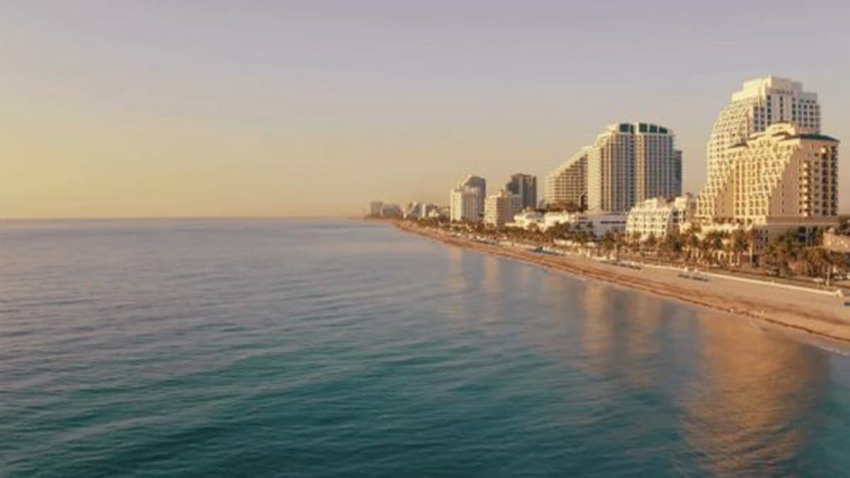Aerial view of the Fort Lauderdale coastline at golden hour